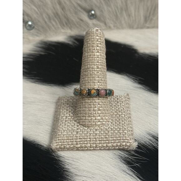 Native American Sterling Silver Orange Spiny Pink Multistone Eternity Ring - Picture 11 of 15